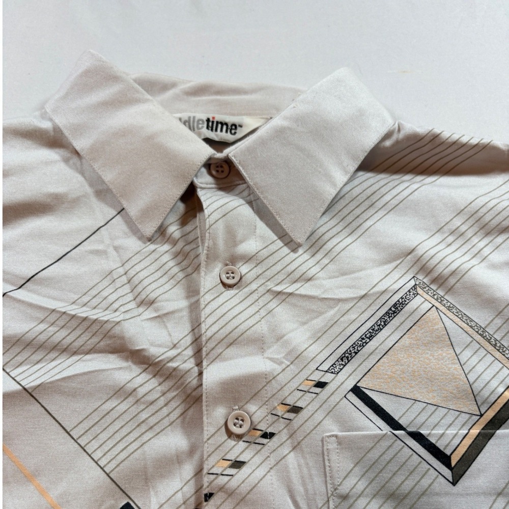 Idle Time Geometric Graphic Polo Shirt Mens Large Gray Short Sleeve Knit Pocket